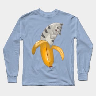 Cute Banana Gray Tabby Cat Long Sleeve T-Shirt